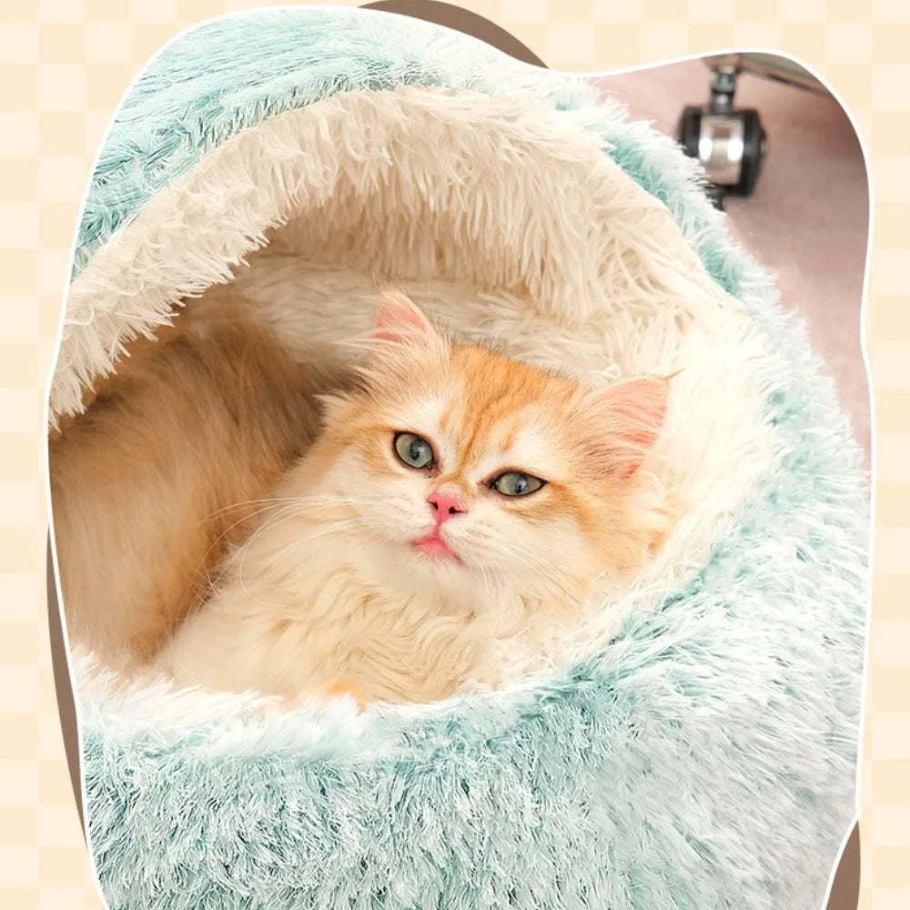 Kuscheliges Katzenbett in Muschelform
