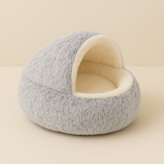 Kuscheliges Katzenbett in Muschelform